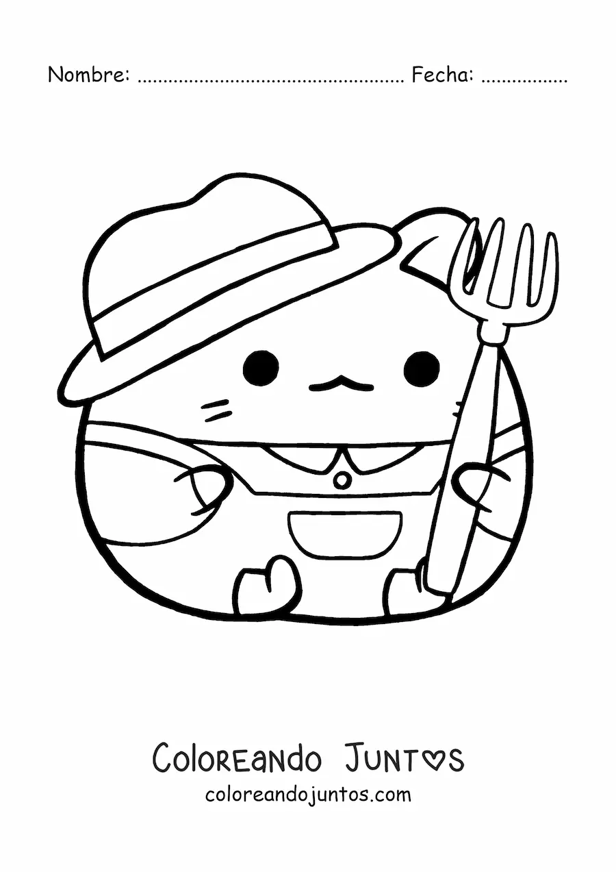 Imagen para colorear de hamster agricultor kawaii