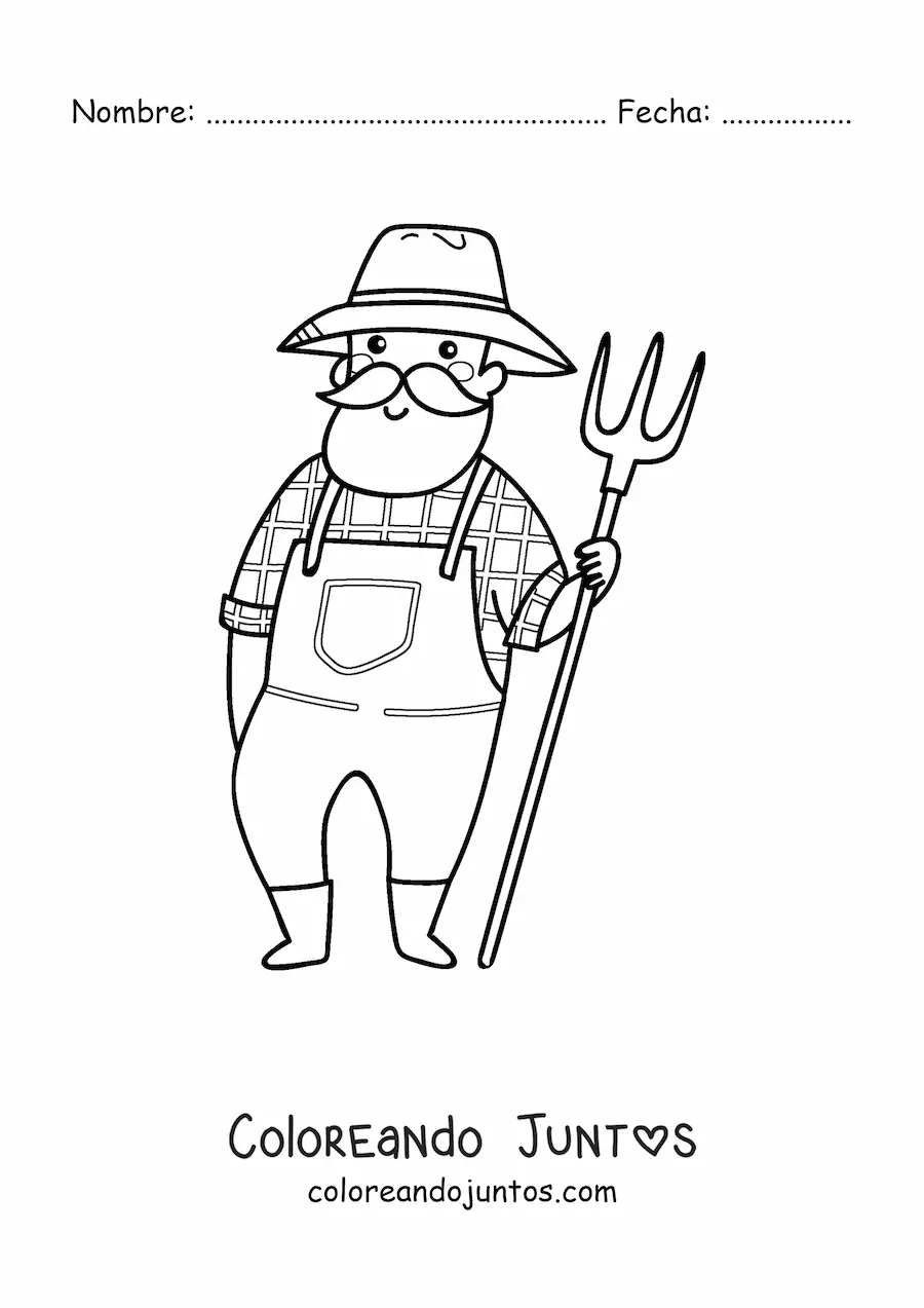 Imagen para colorear de granjero campesino animado con una horquilla