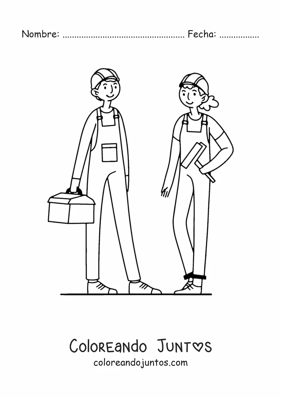 Imagen para colorear de hombre y mujer con oficio de albañil