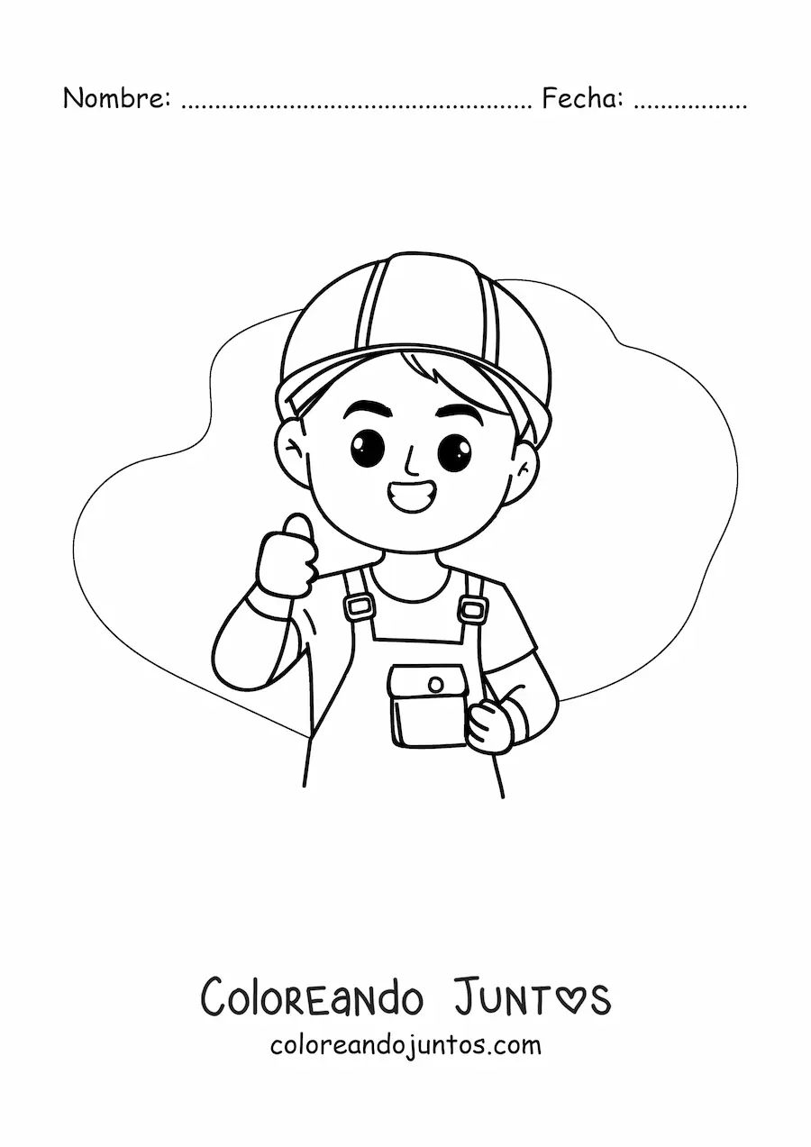 Imagen para colorear de albañil de la construcción animado kawaii