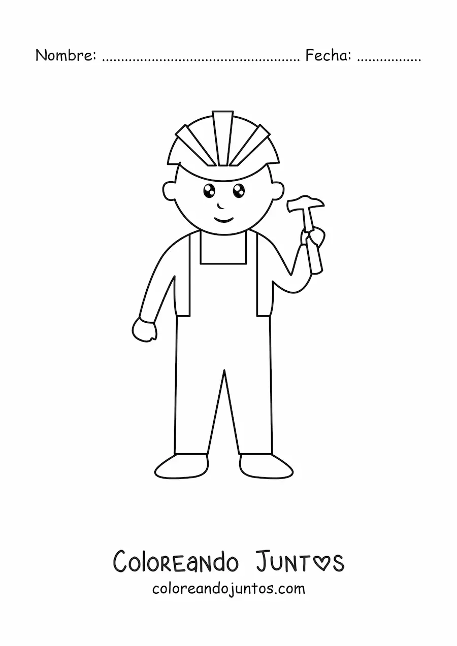 Imagen para colorear de albañil fácil con casco