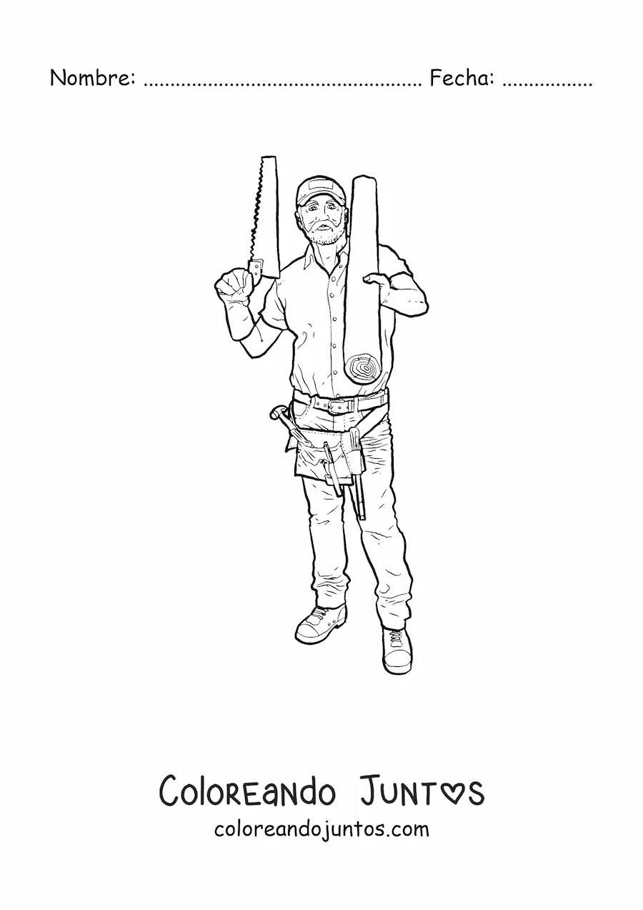 Imagen para colorear de carpintero realista con sus herramientas