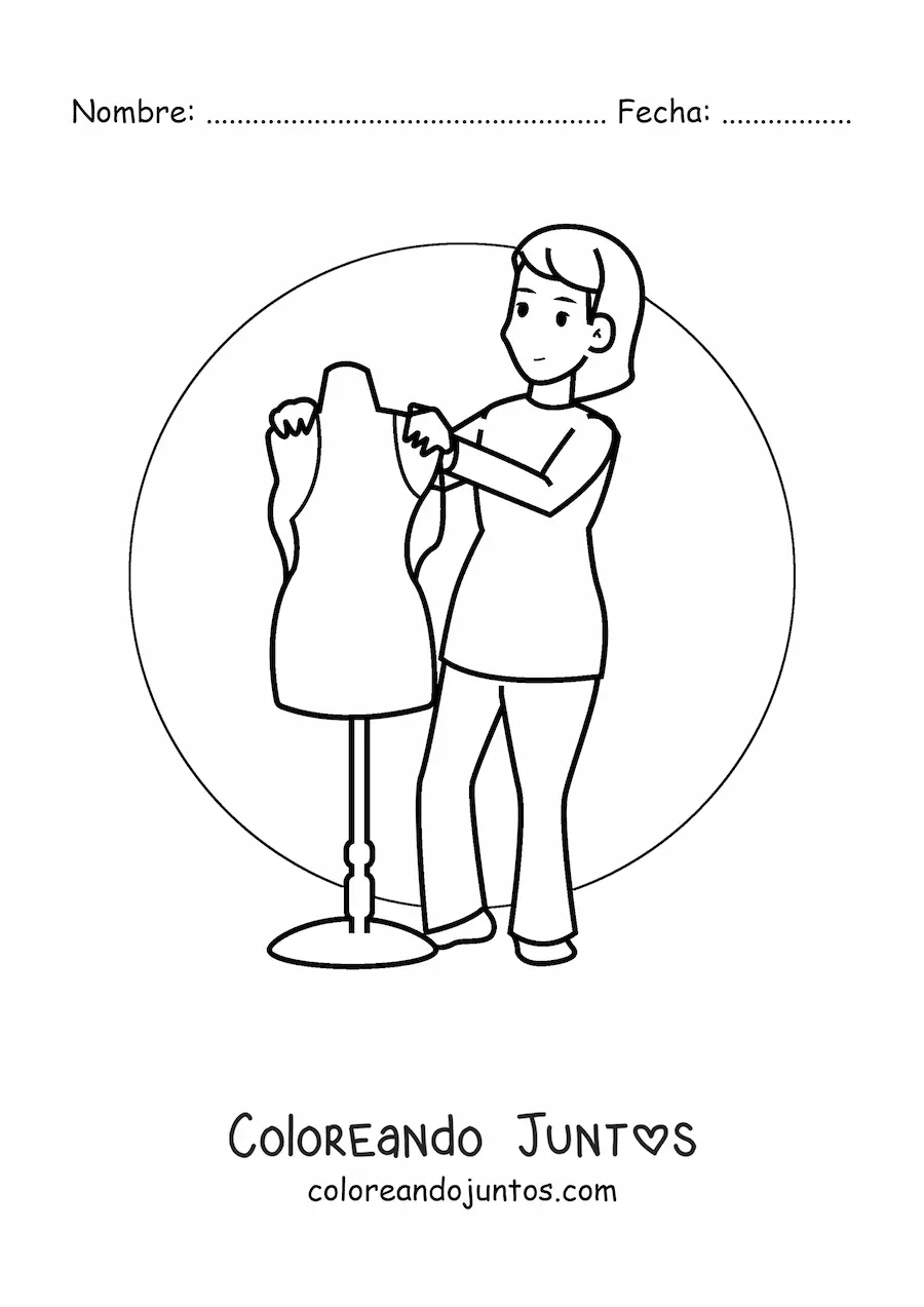 Imagen para colorear de mujer modista con un maniquí
