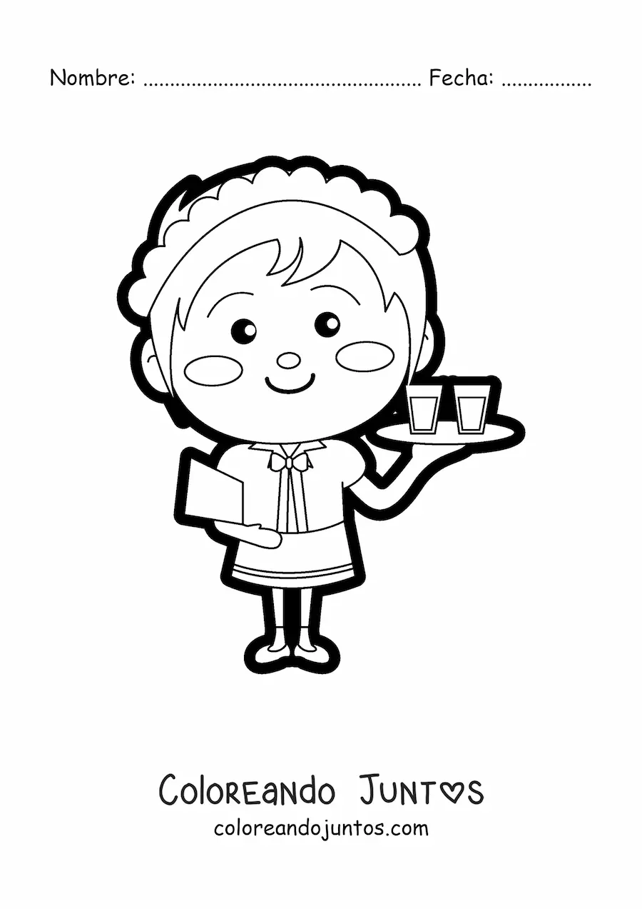 Imagen para colorear de camarera kawaii