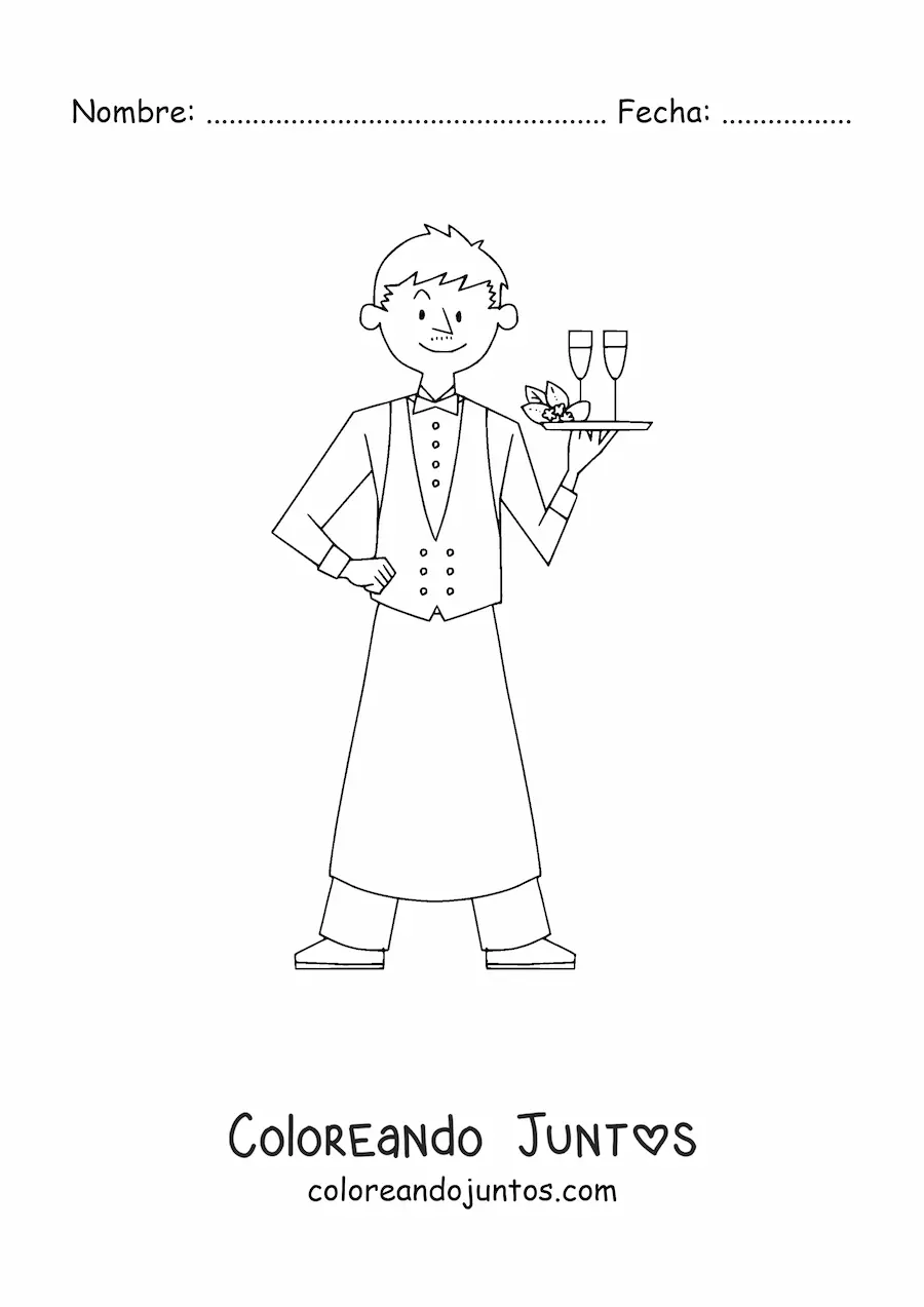 Imagen para colorear de hombre con oficio de camarero