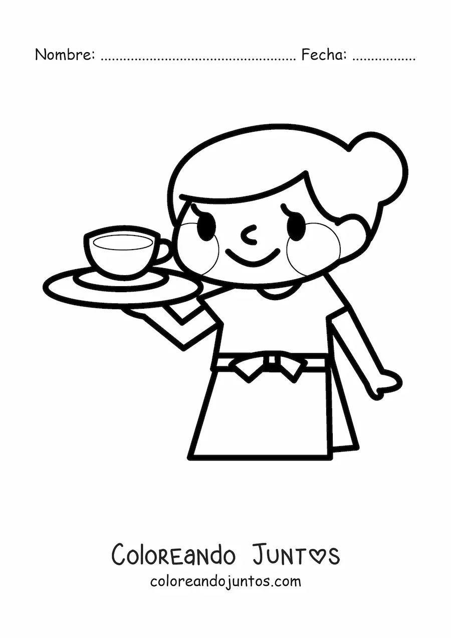 Imagen para colorear de mesera kawaii fácil