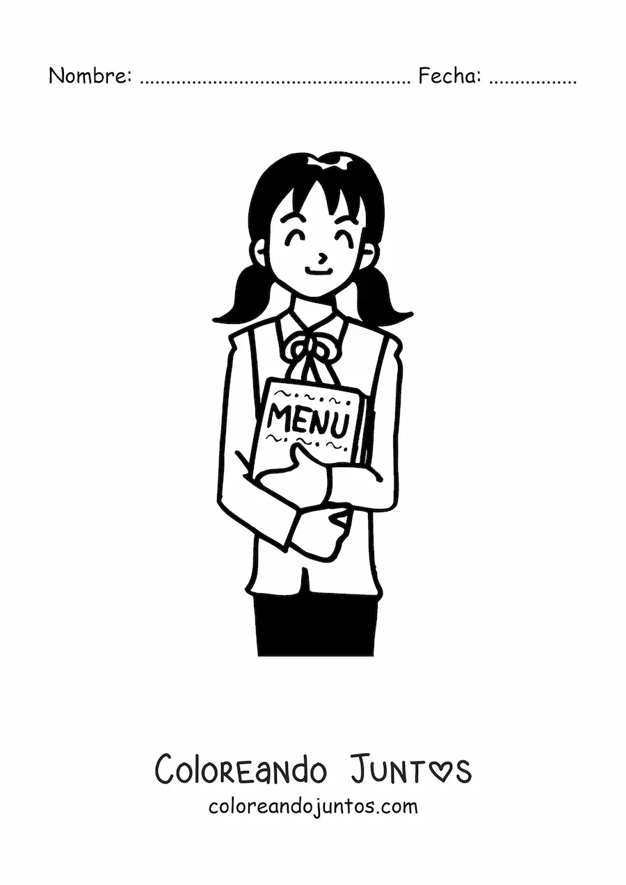 Imagen para colorear de mesera de un restaurante