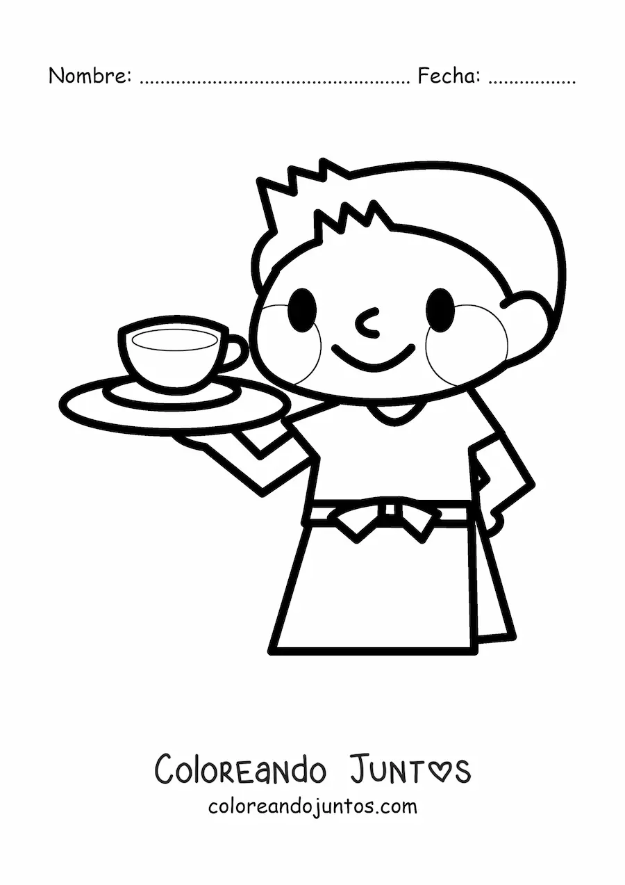 Imagen para colorear de mesero kawaii fácil