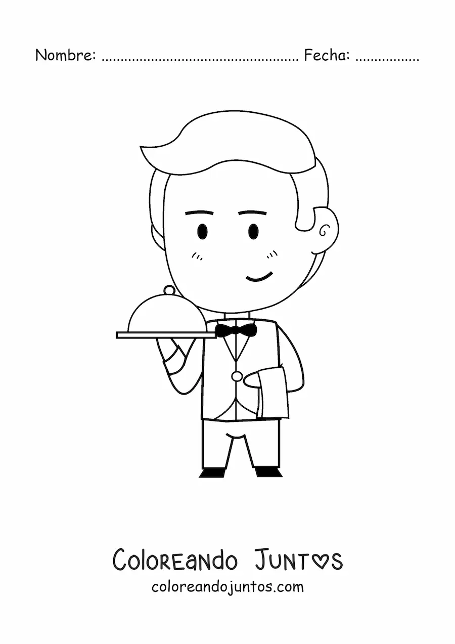 Imagen para colorear de mesero kawaii animado