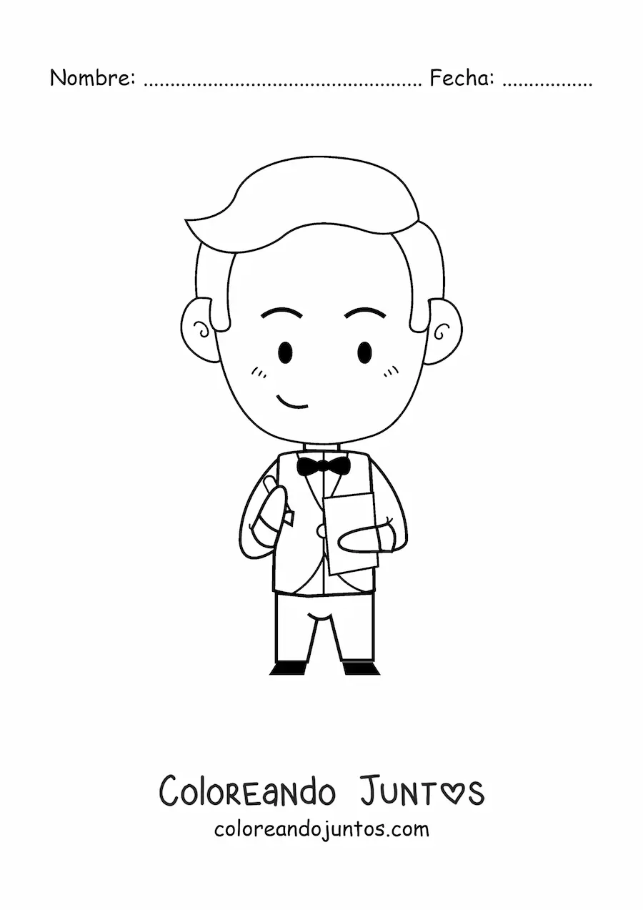 Imagen para colorear de mayordomo kawaii animado