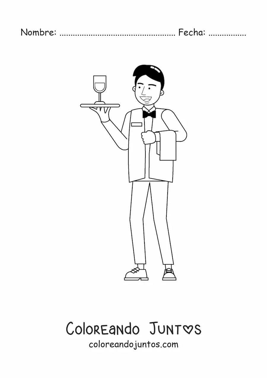 Imagen para colorear de hombre con oficio de mesero