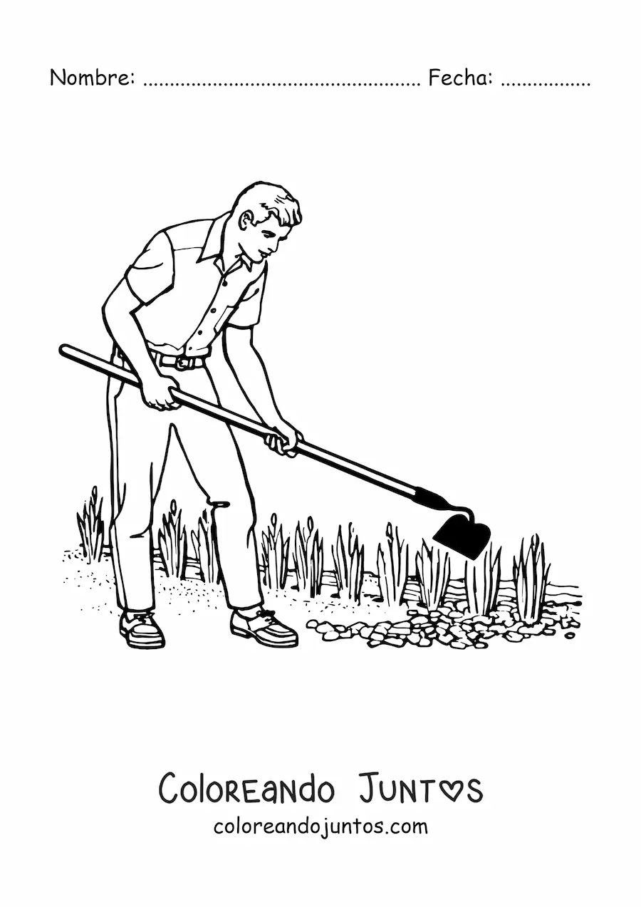 Imagen para colorear de paisajista trabajando en un jardín