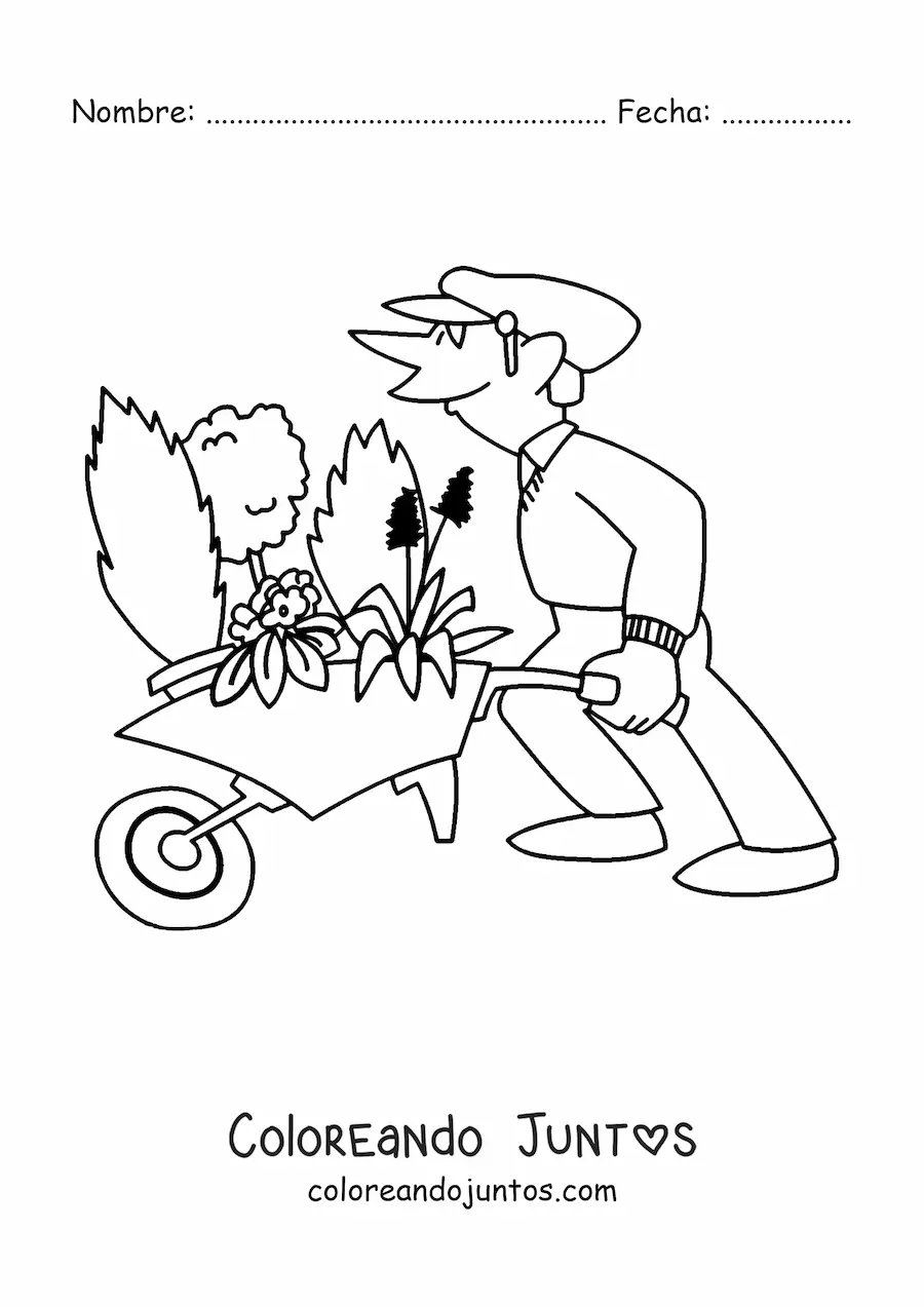 Imagen para colorear de caricatura de un jardinero