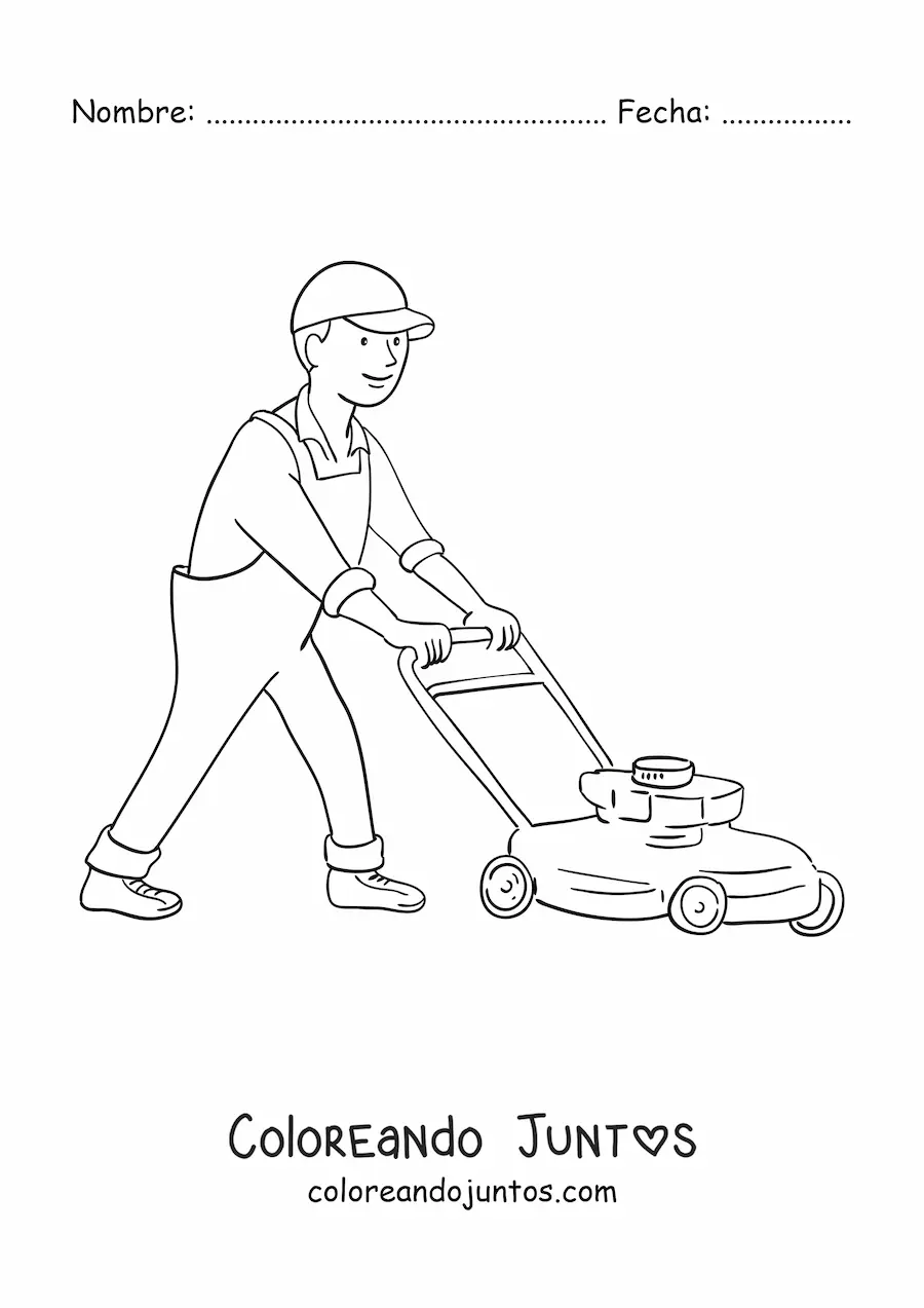 Imagen para colorear de jardinero animado cortando el césped
