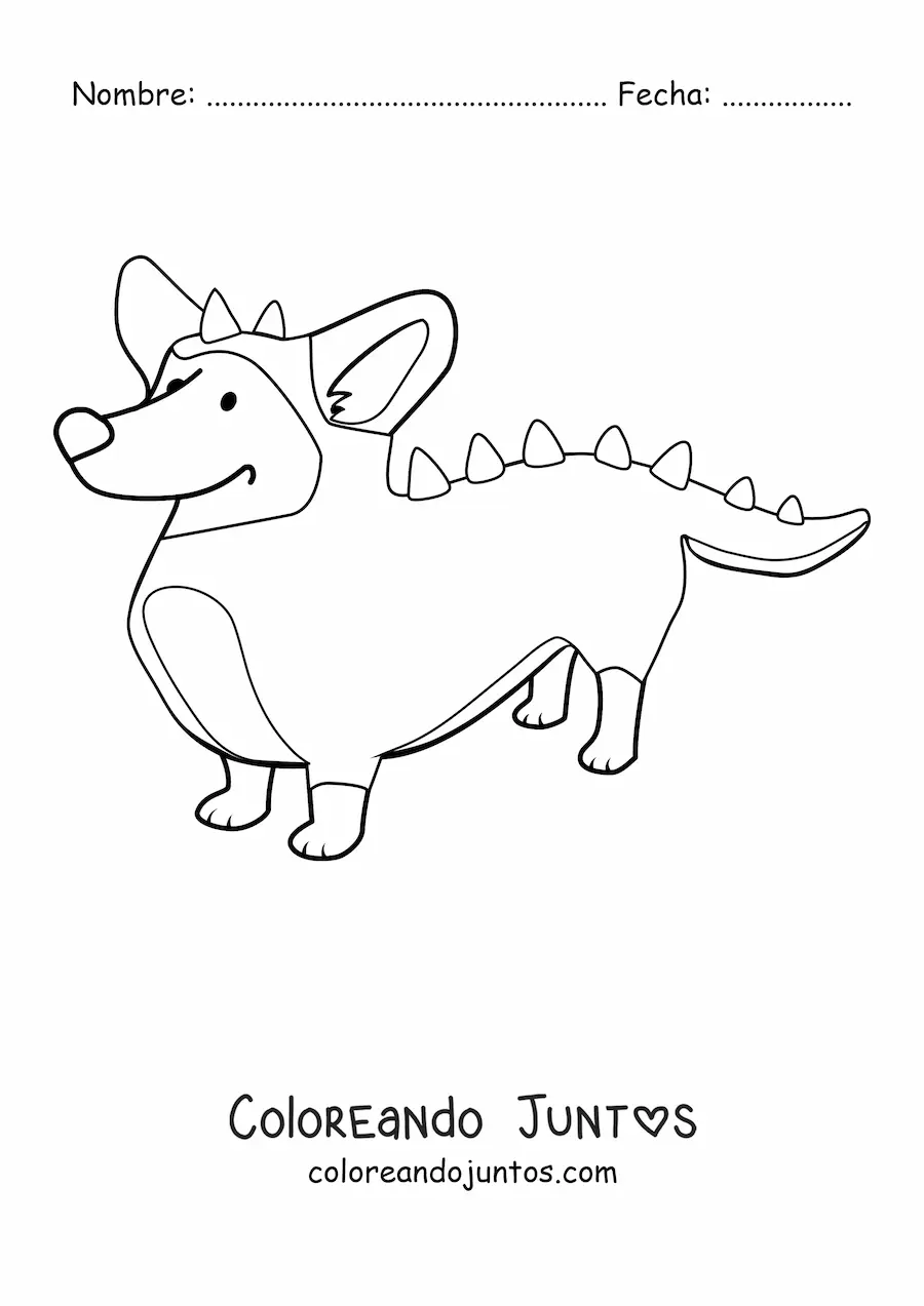 Imagen para colorear de un corgi disfrazado de cocodrilo