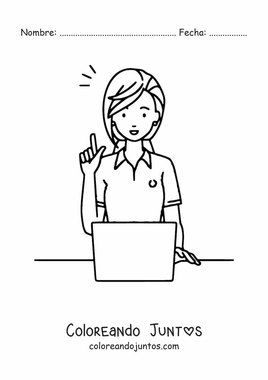 Imagen para colorear de secretaria animada fácil trabajando con un ordenador