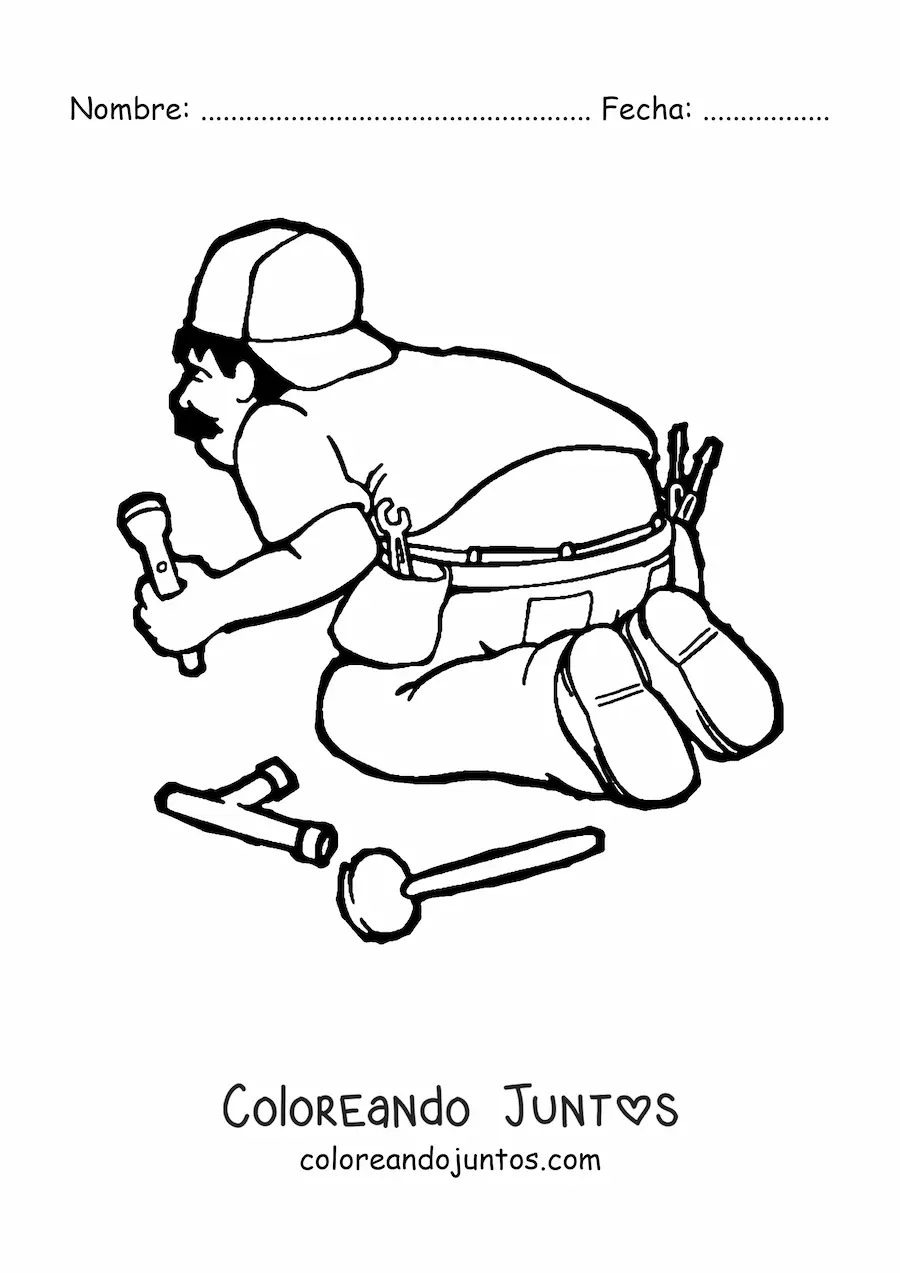 Imagen para colorear de caricatura de fontanero chistoso trabajando