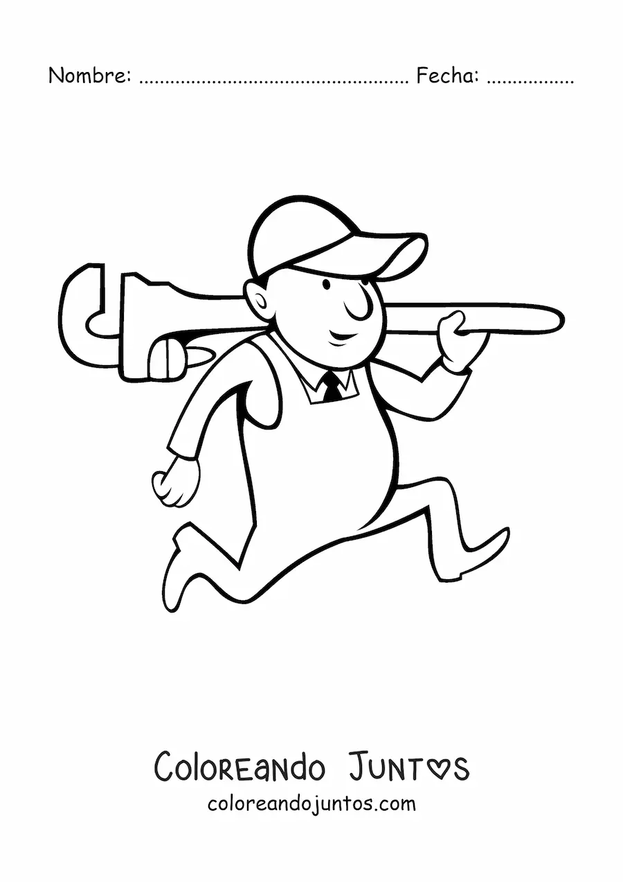 Imagen para colorear de plomero animado con una llave