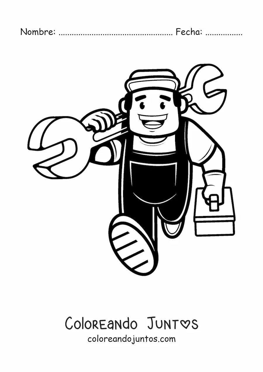 Imagen para colorear de plomero fácil animado con sus herramientas