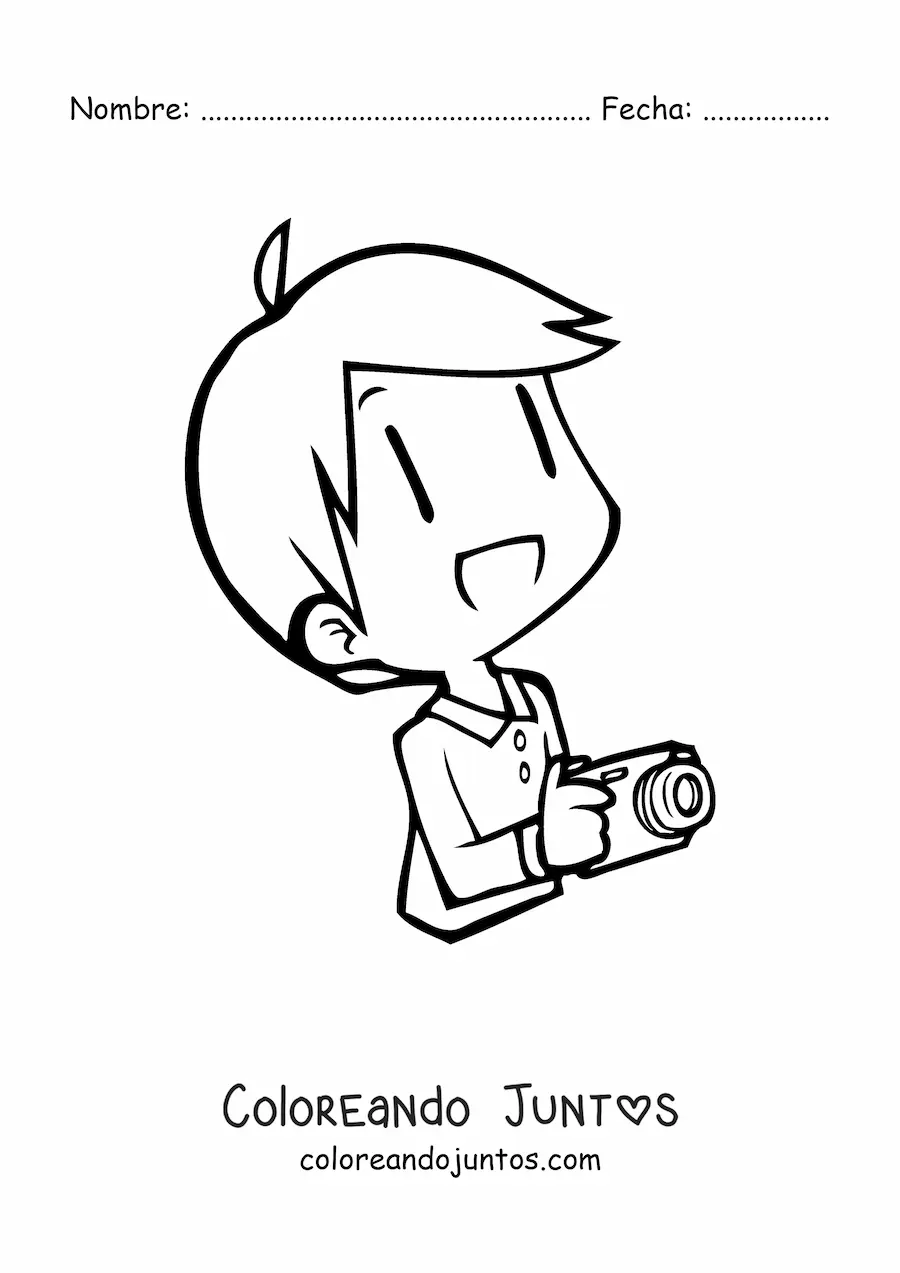 Imagen para colorear de hombre fotógrafo kawaii