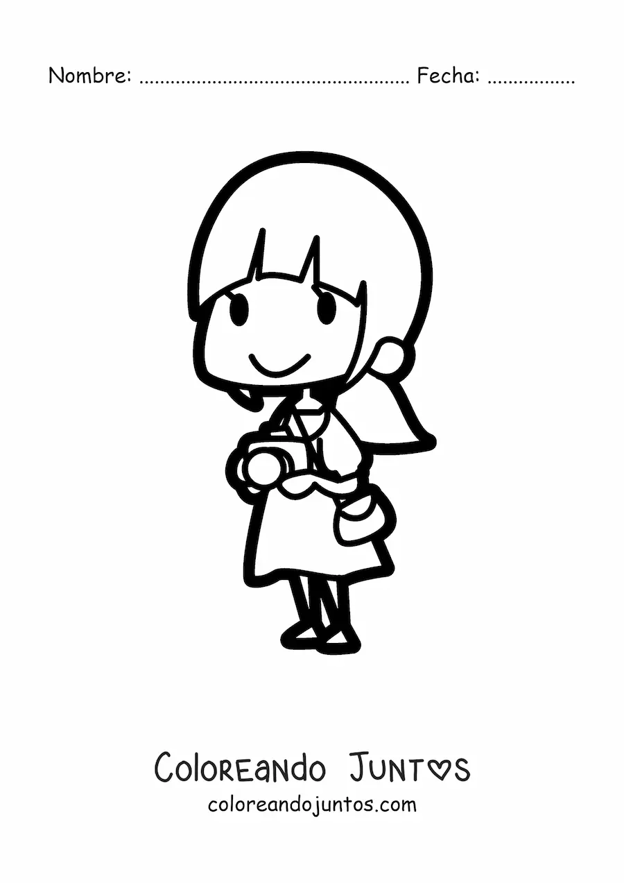 Imagen para colorear de niña fotógrafa kawaii