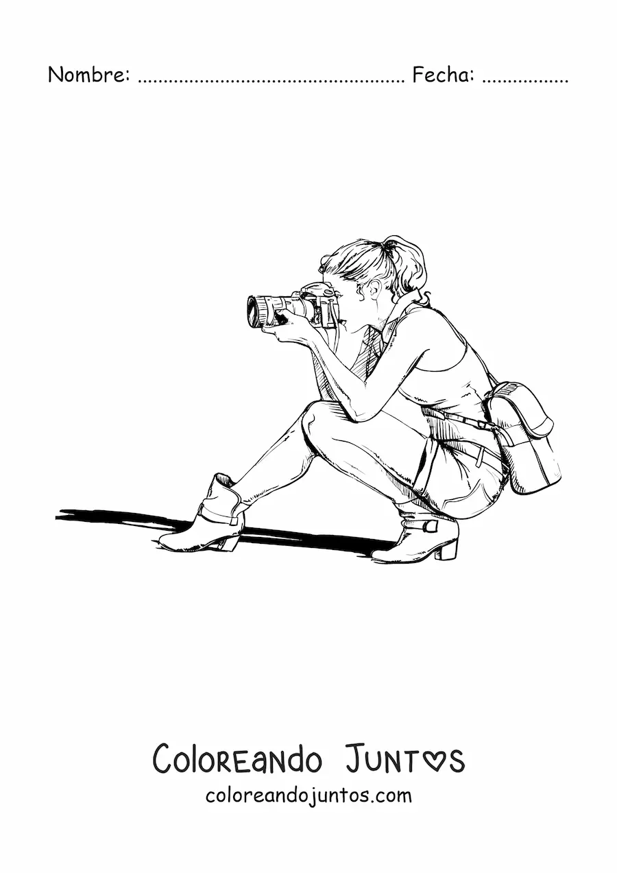 Imagen para colorear de chica fotógrafa realista