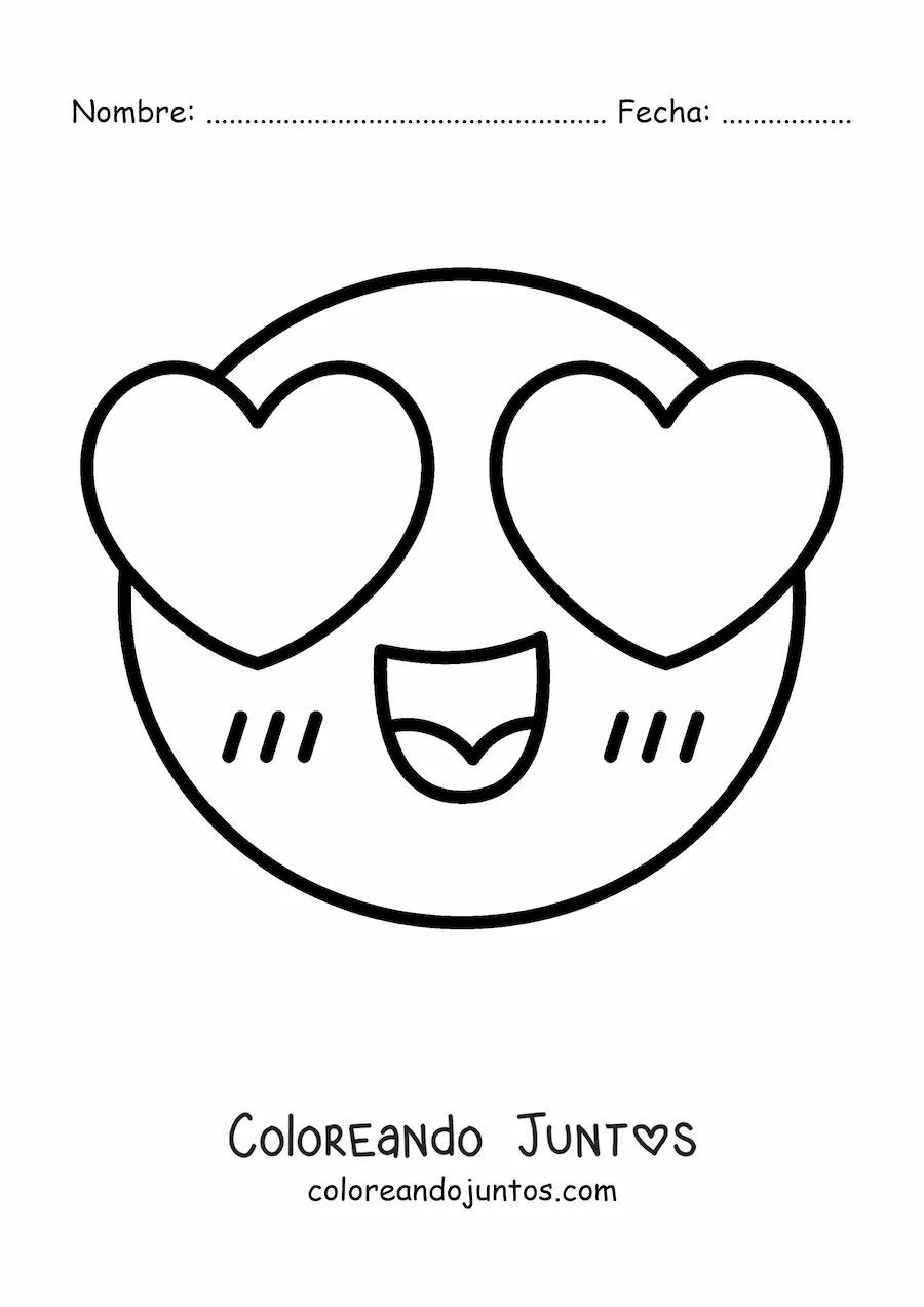 Imagen para colorear de emoji enamorado con ojos de corazones