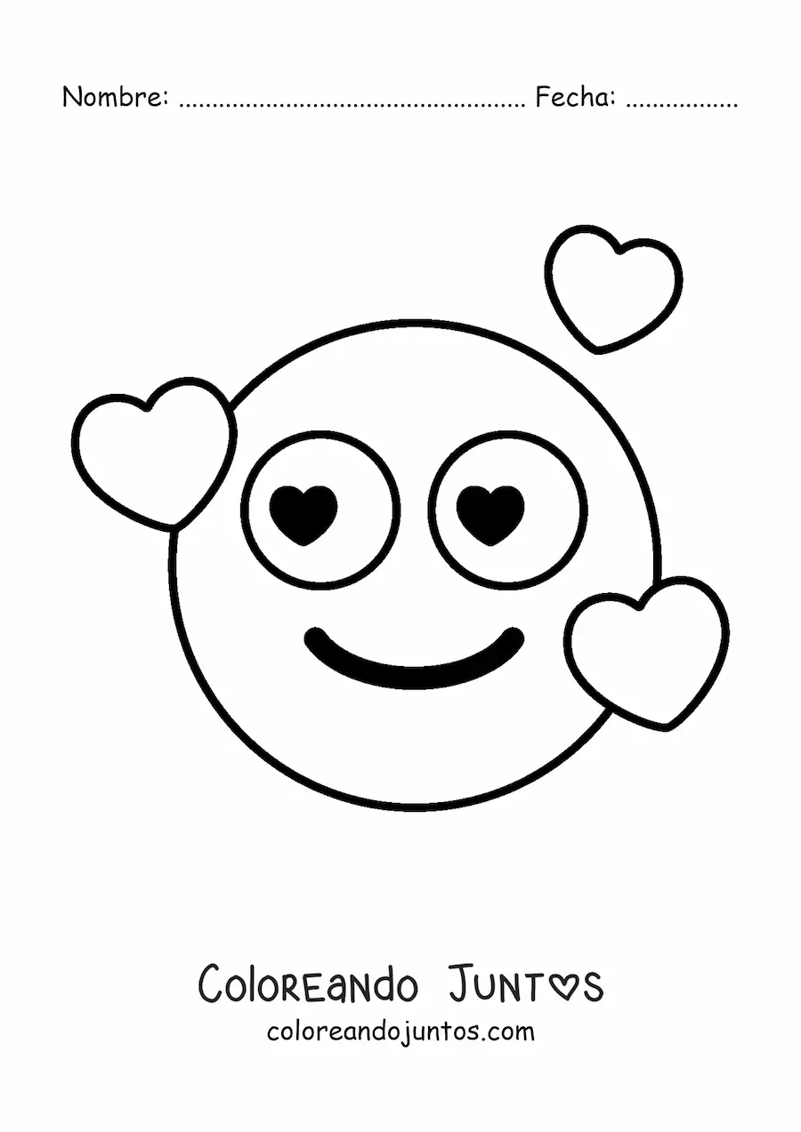 Imagen para colorear de cara sonriente con corazones