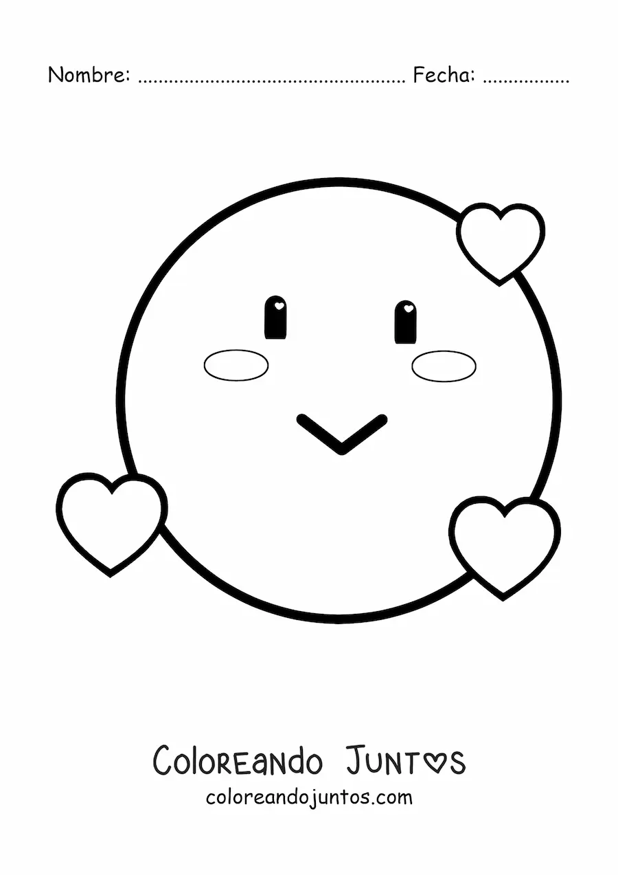 Imagen para colorear de emoji enamorado con corazones alrededor