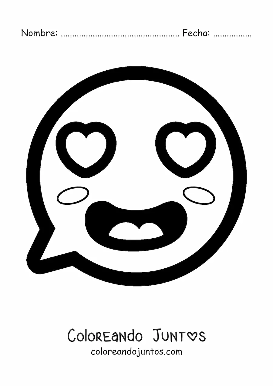 Imagen para colorear de emoji kawaii enamorado con ojos de corazón