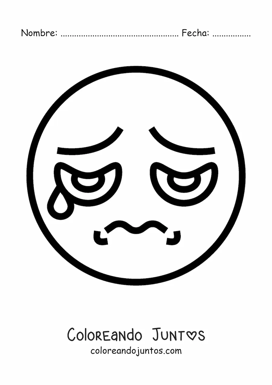 Imagen para colorear de carita triste con una lágrima