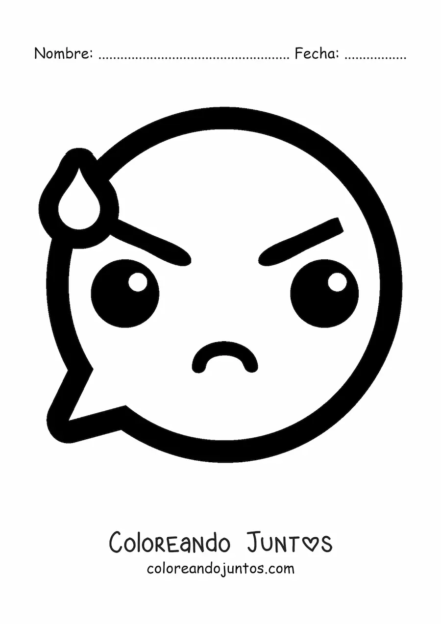 Imagen para colorear de emoji enojado kawaii