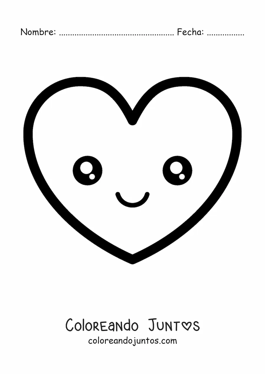 Imagen para colorear de emoji de corazón kawaii sonriendo