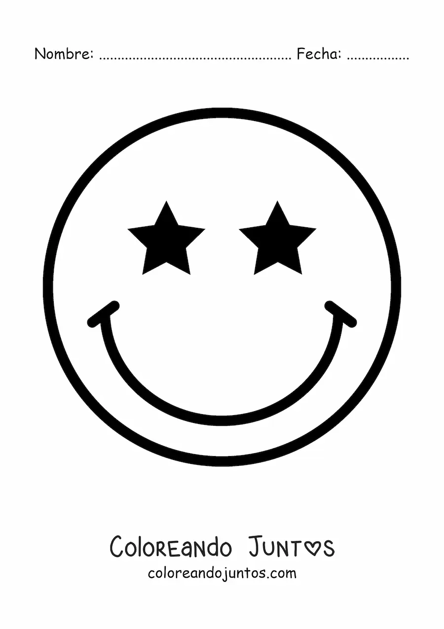 Imagen para colorear de cara feliz grande con ojos de estrellas