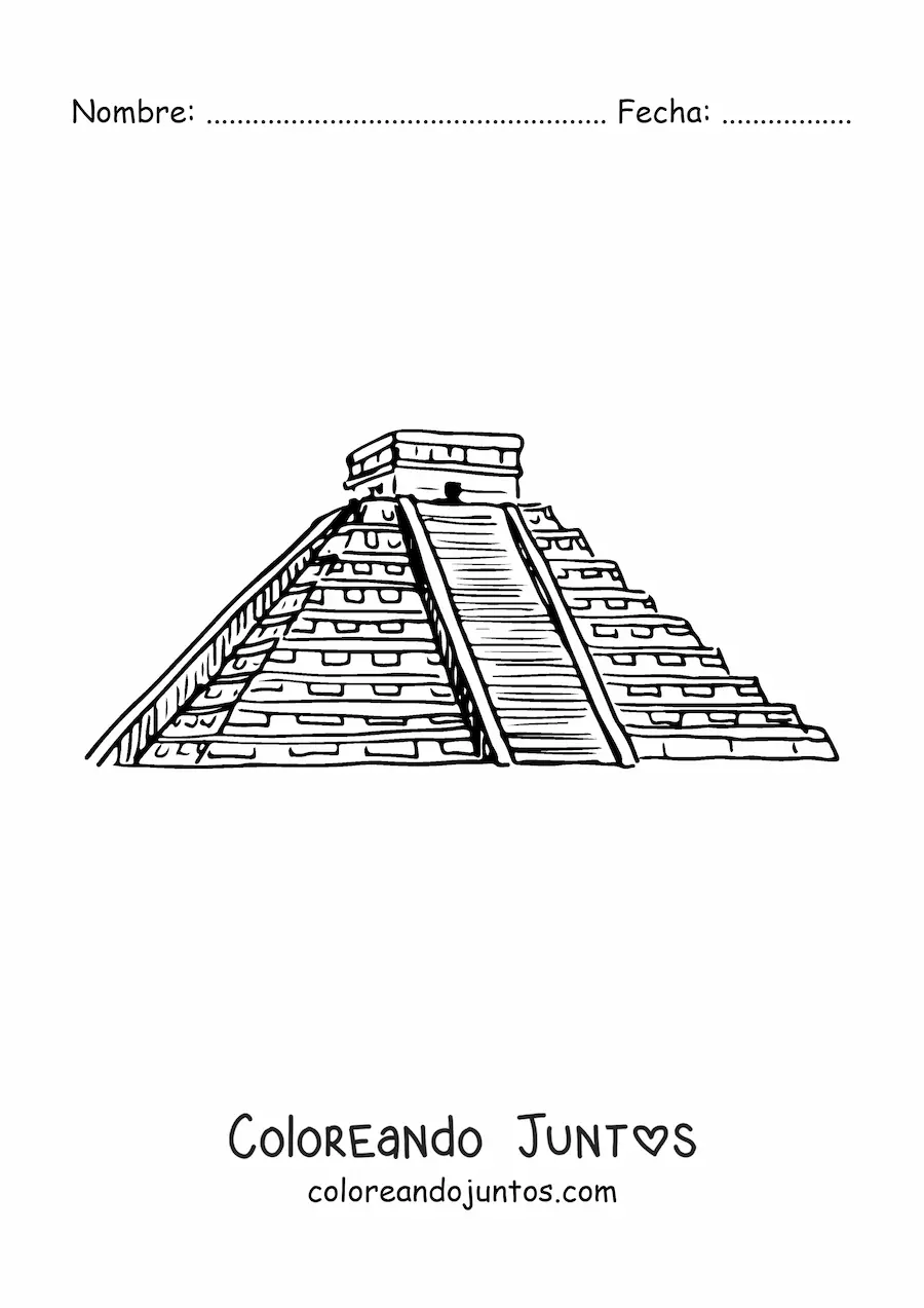 Imagen para colorear de pirámide maya en chichén itzá