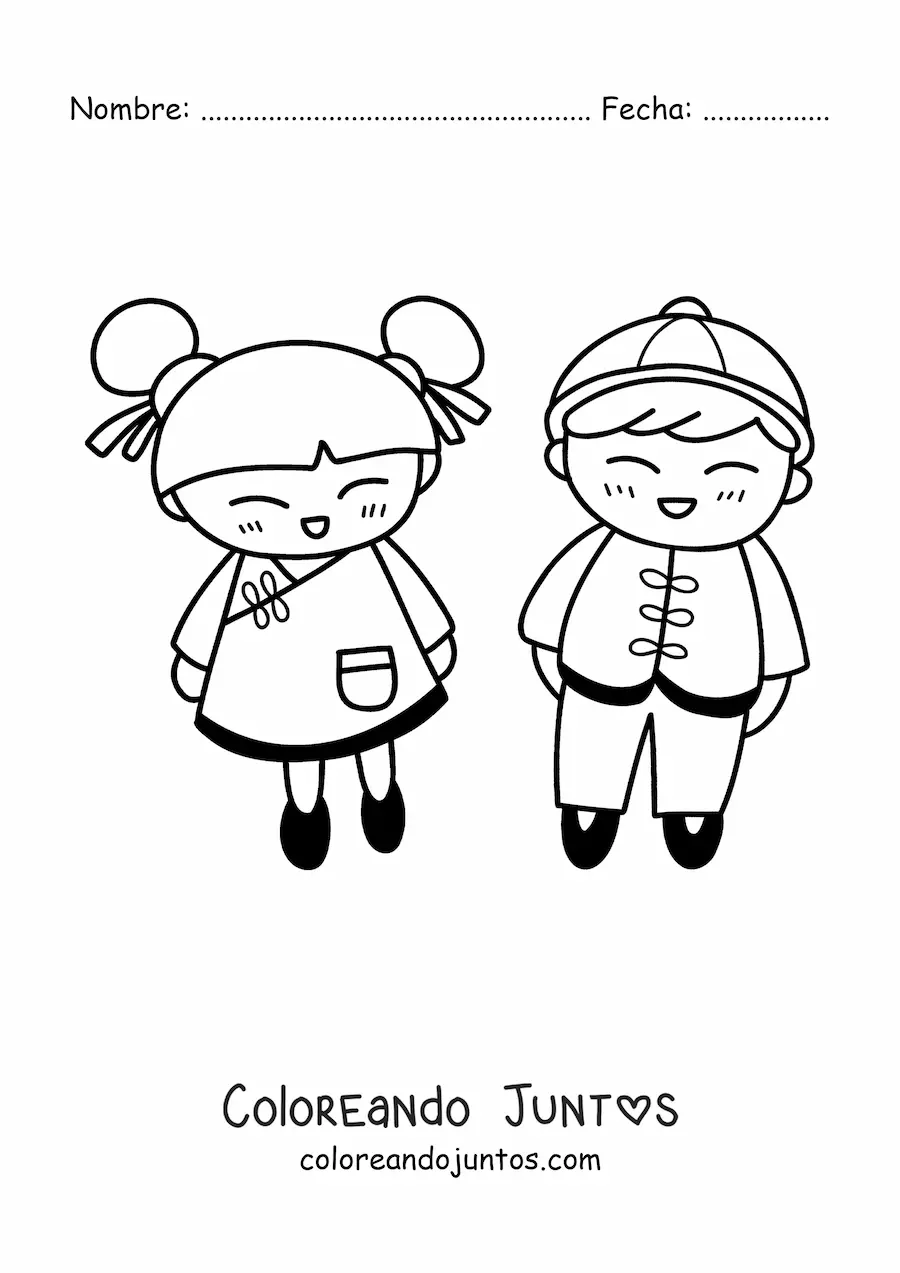 Imagen para colorear de niños chinos kawaii