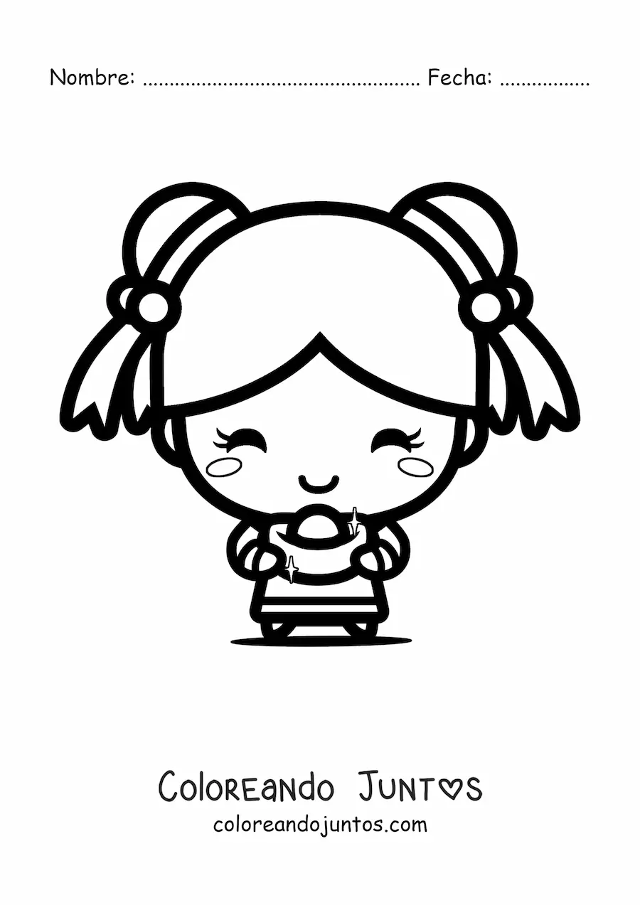 Imagen para colorear de niña china kawaii animada