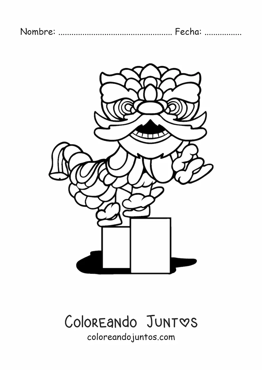 Imagen para colorear de dragón chino animado