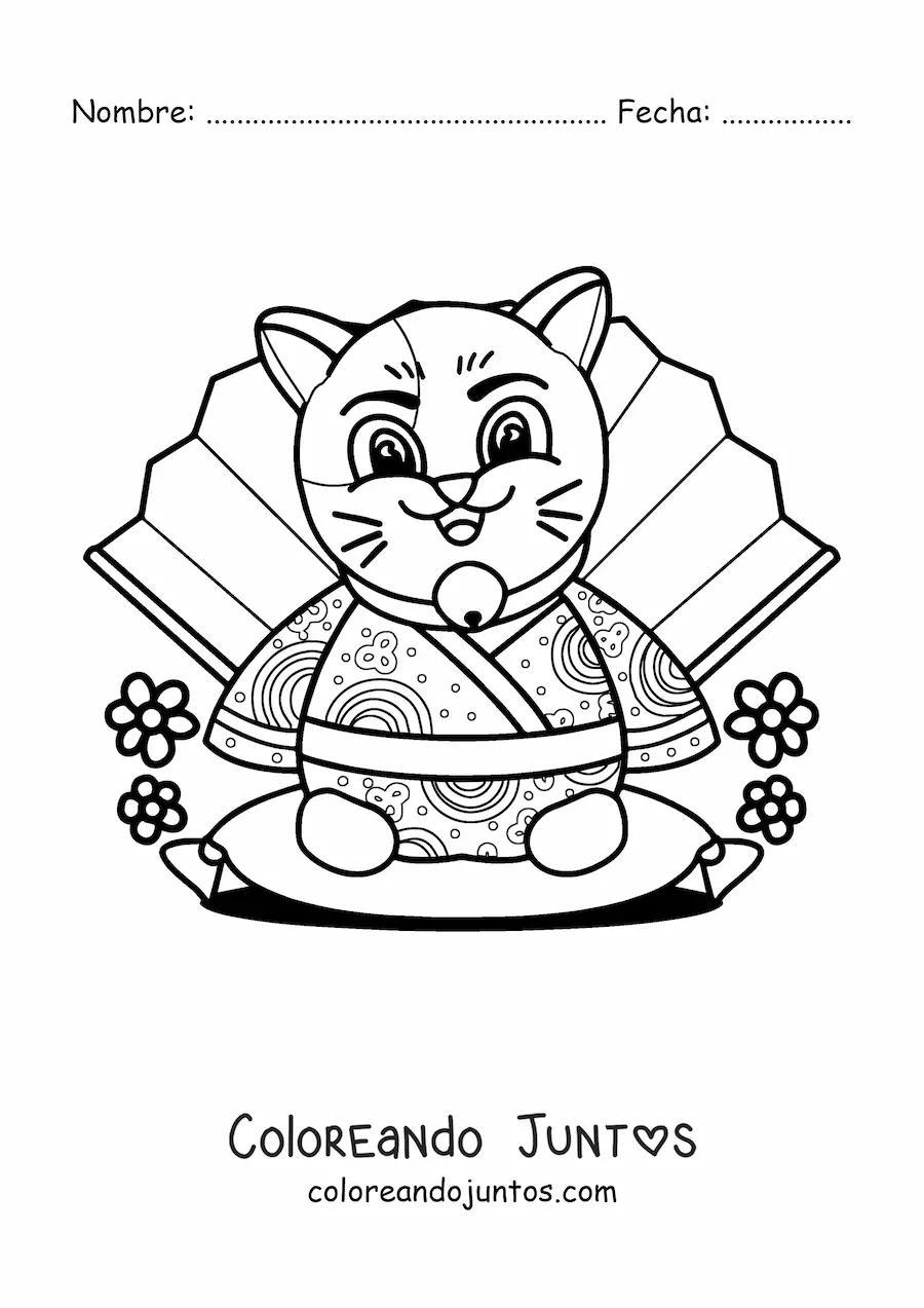 Imagen para colorear de gato chino animado