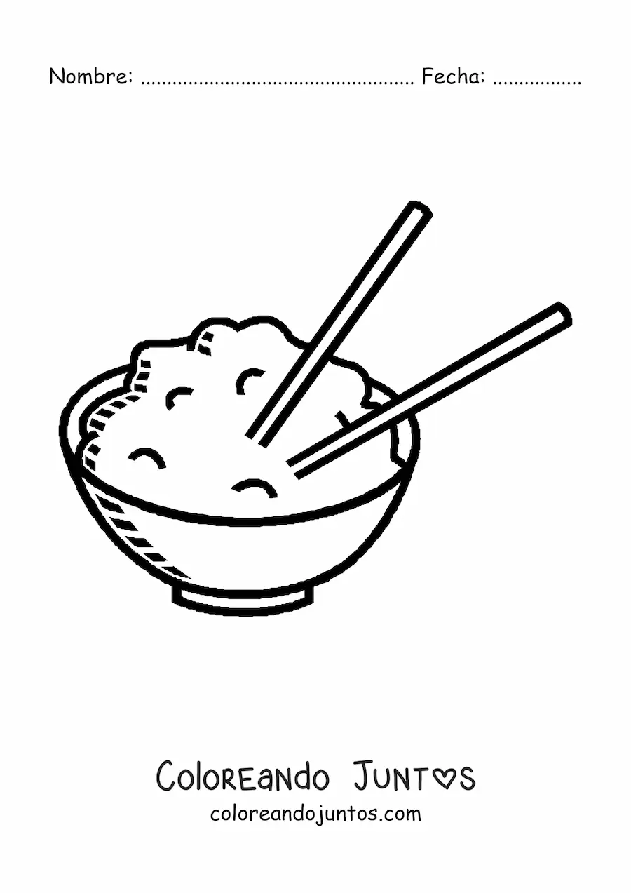 Imagen para colorear de plato de arroz con palillos chinos