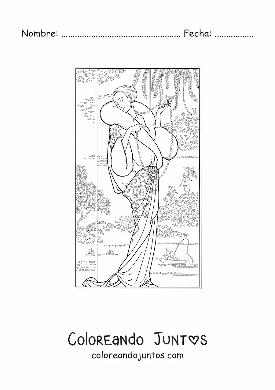 Imagen para colorear de moda francesa de los años 20