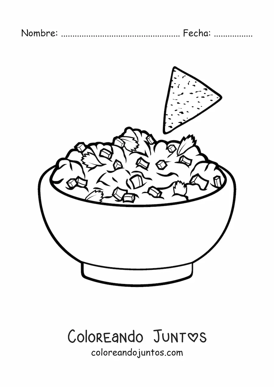 Imagen para colorear de guacamole con nachos