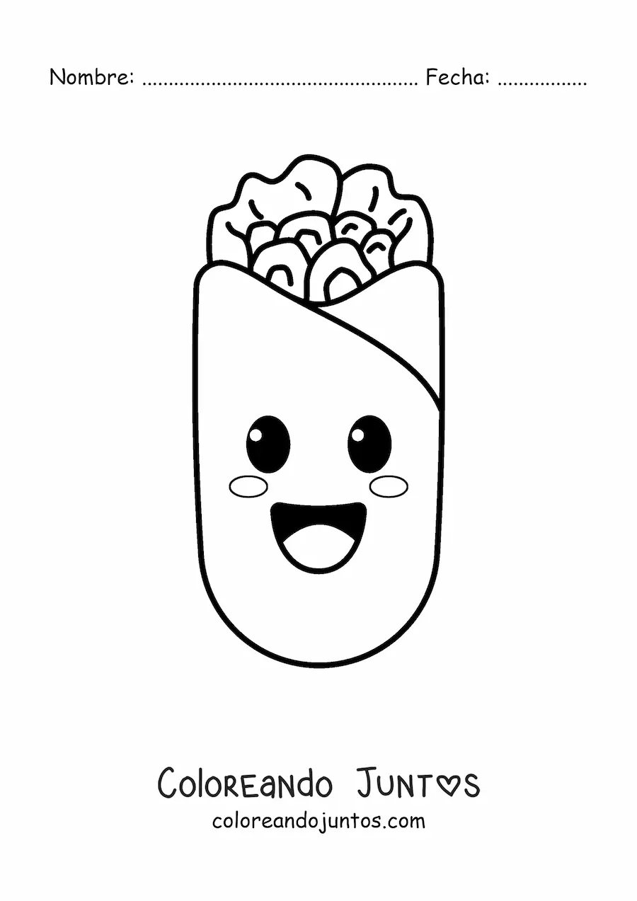 Imagen para colorear de burrito animado kawaii