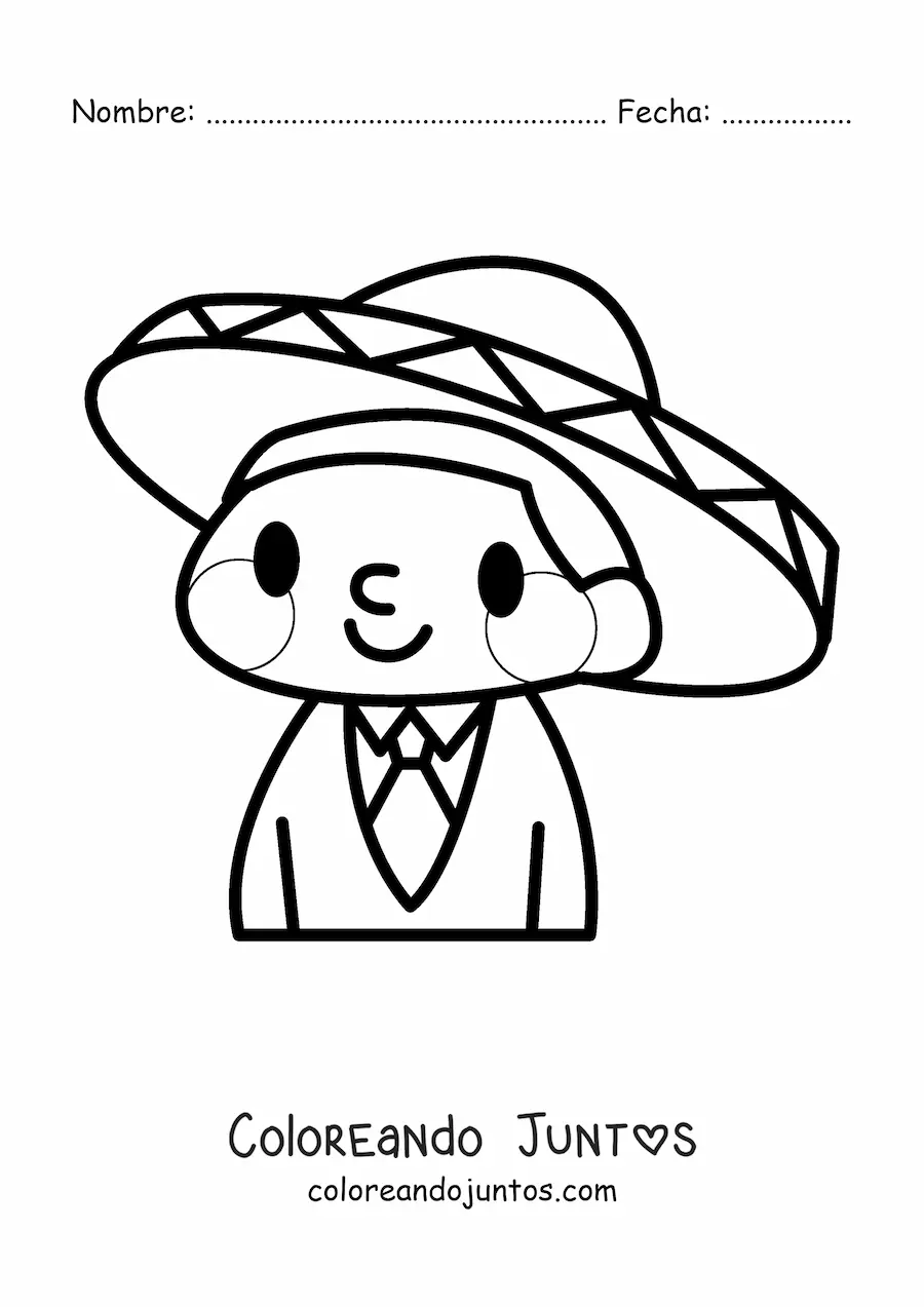 Imagen para colorear de mariachi kawaii animado