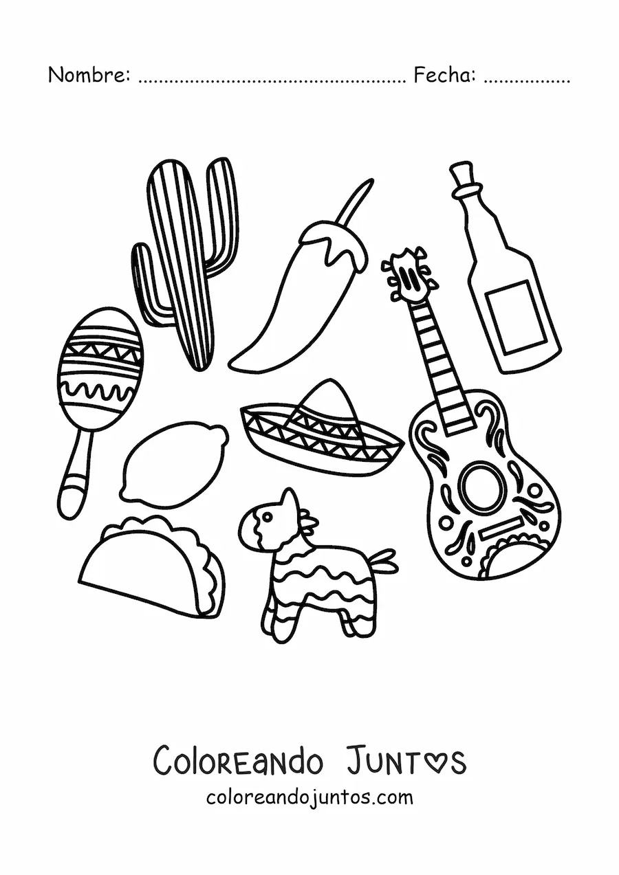 Imagen para colorear de elementos de la cultura mexicana