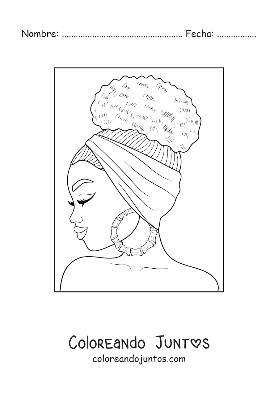 Imagen para colorear de hermosa mujer africana