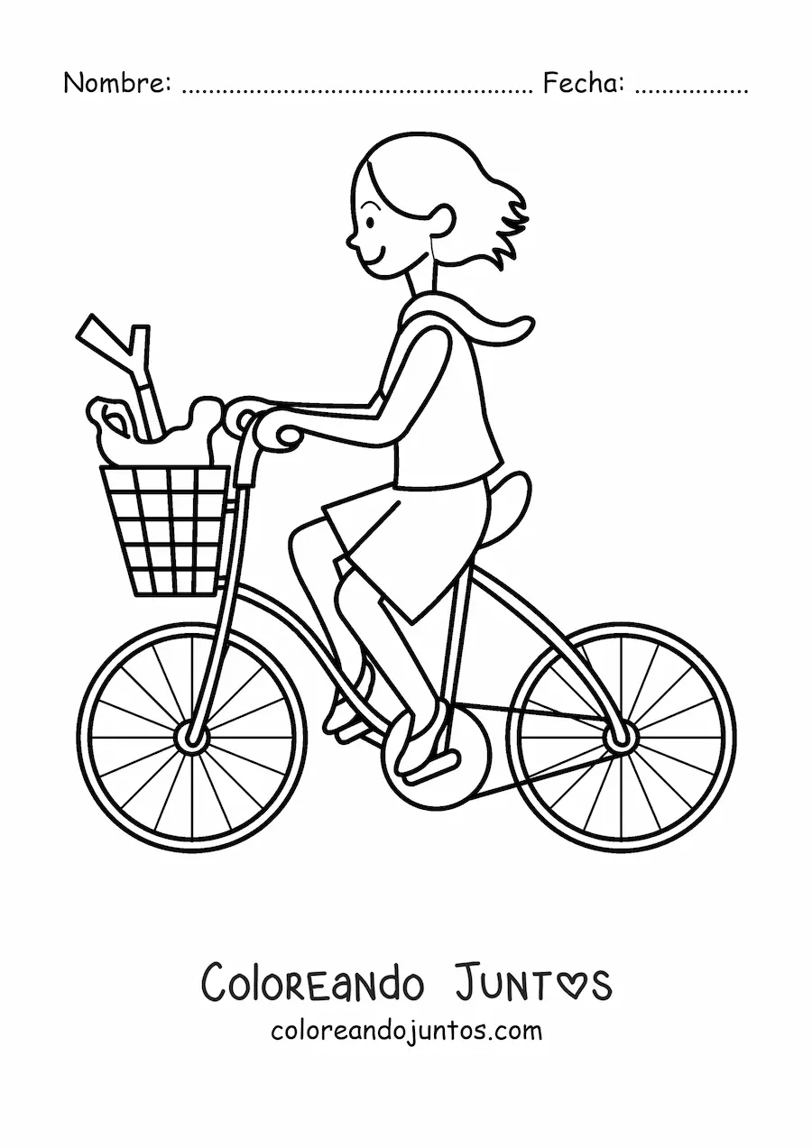 Imagen para colorear de una niña montada en una bicicleta