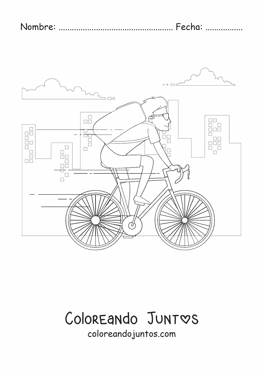 Imagen para colorear de un repartidor en bicicleta
