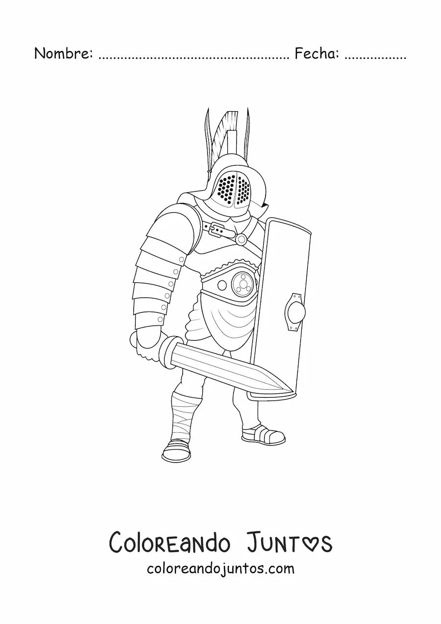 Imagen para colorear de gladiador del imperio romano realista