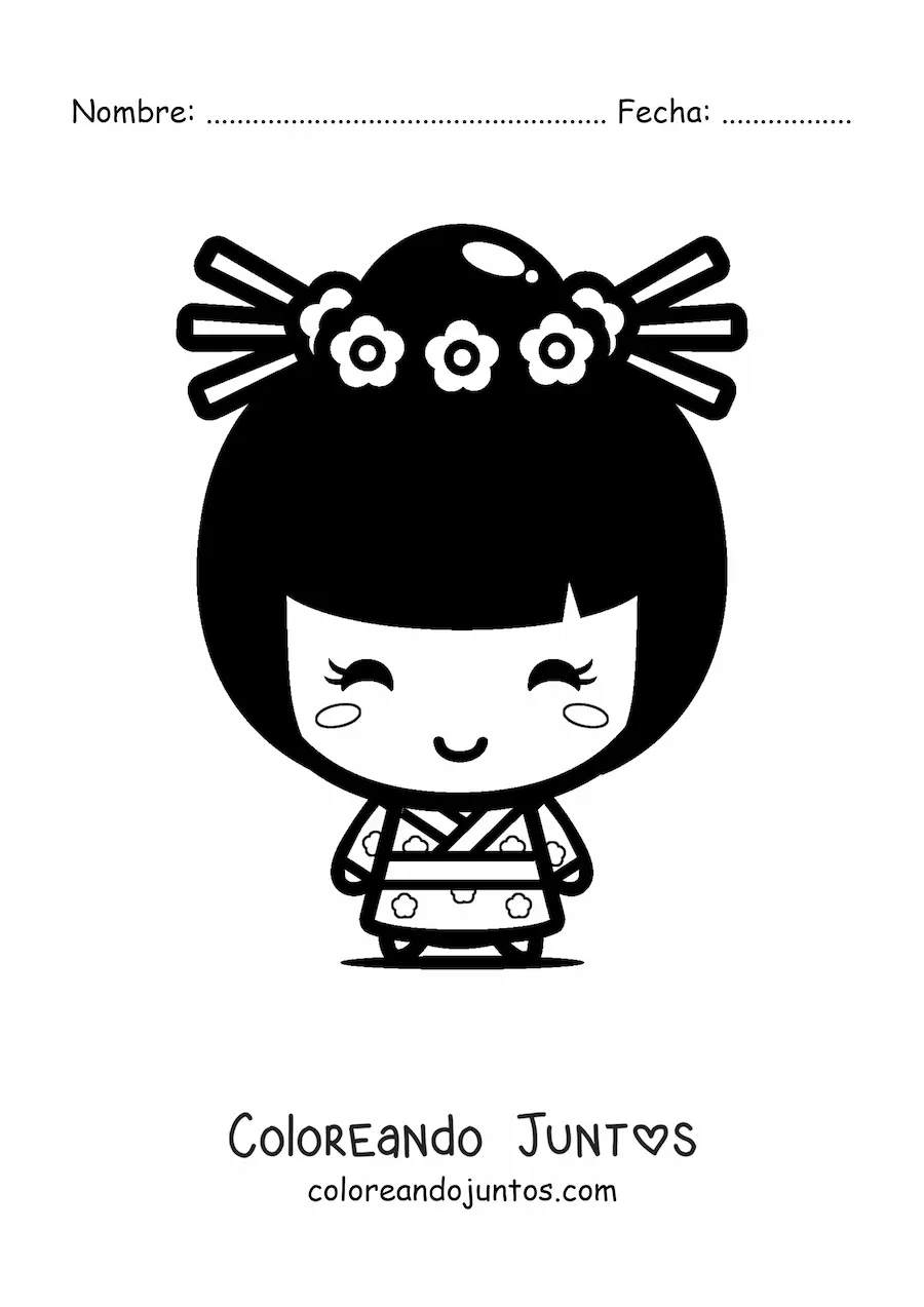 Imagen para colorear de japonesa kawaii